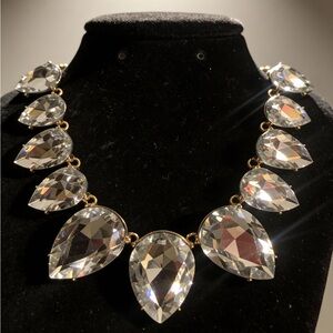 Gold-Tone Teardrop Clear Crystal Statement Necklace